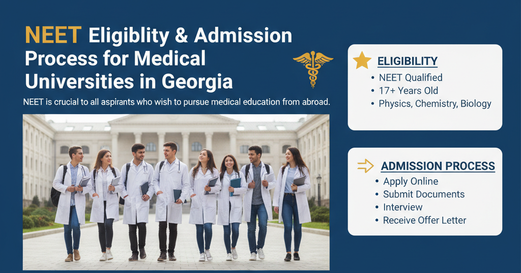 NEET Eligibility & Admission Process for Medical Universities in Georgia NEET is crucial to all the aspirants who wish to pursue medical education from abroad.