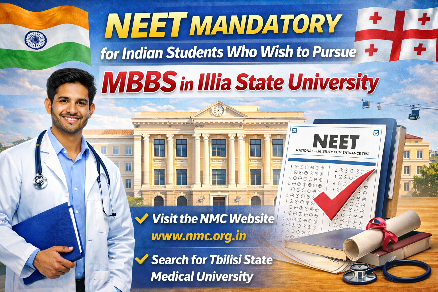 NEET Mandatory for Indian Students Who Wish to Pursue MBBS in Ilia State University