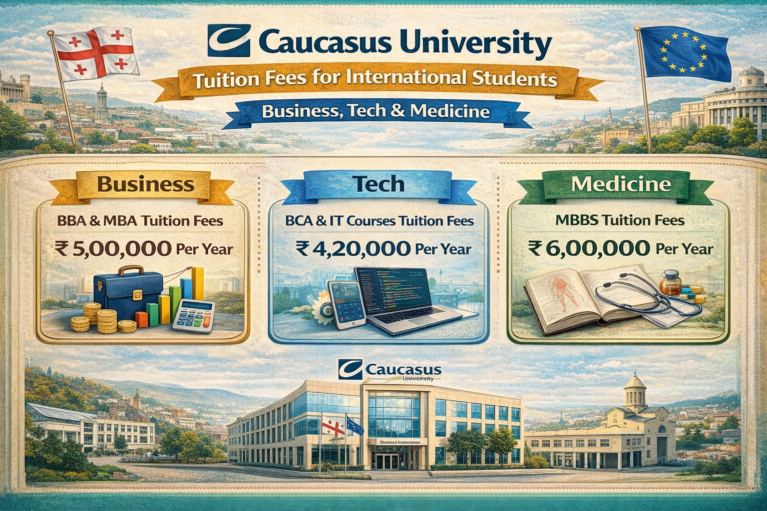 Caucasus University Tuition Fees for International Students – Business, Tech & Medicine