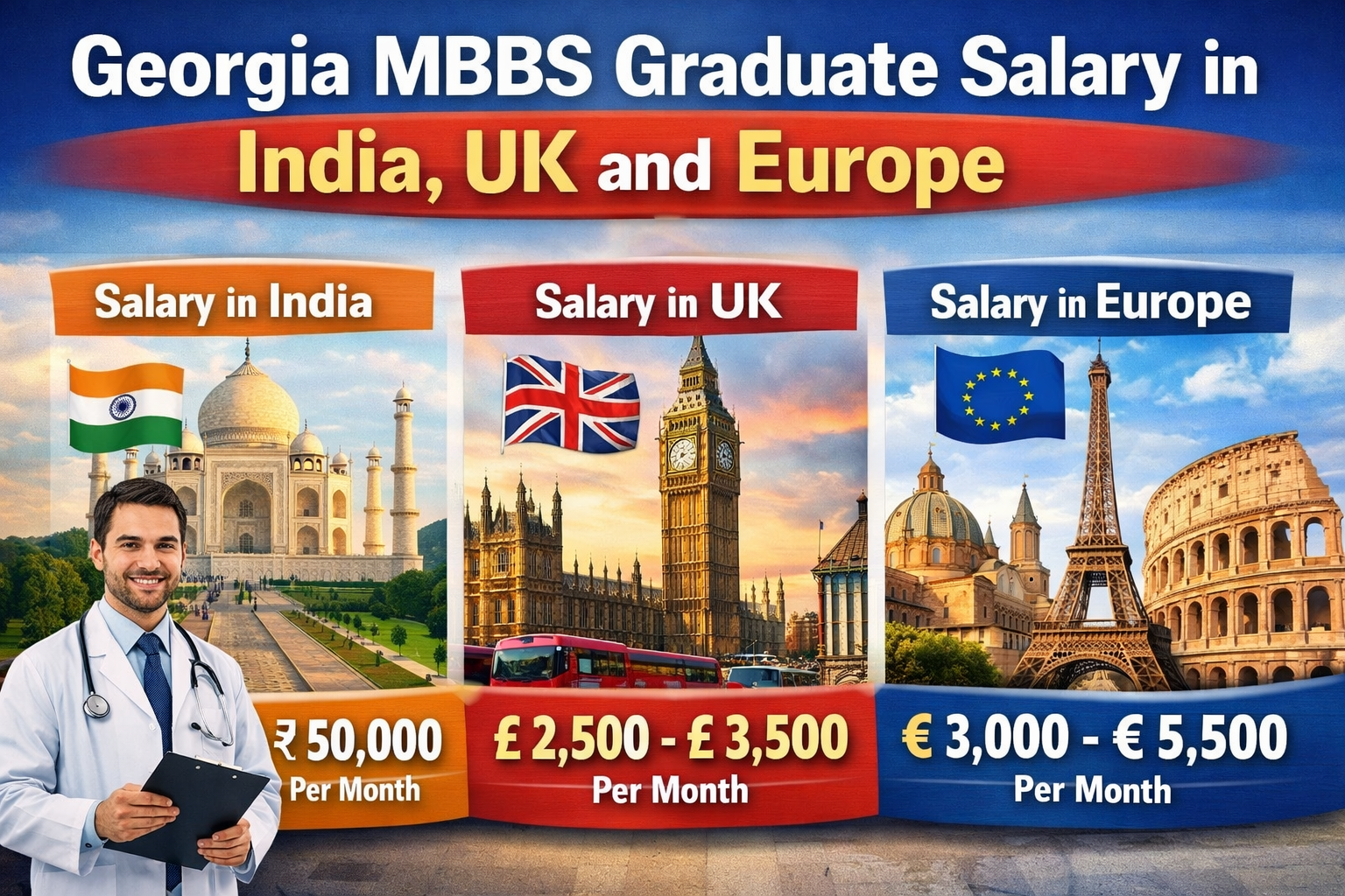 Georgia MBBS Graduate Salary in India, UK and Europe