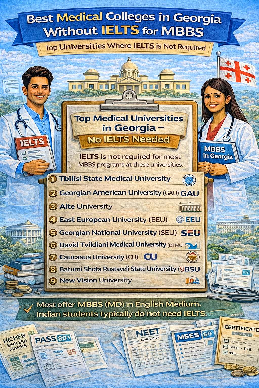 Best Medical Colleges in Georgia Without IELTS for MBBS