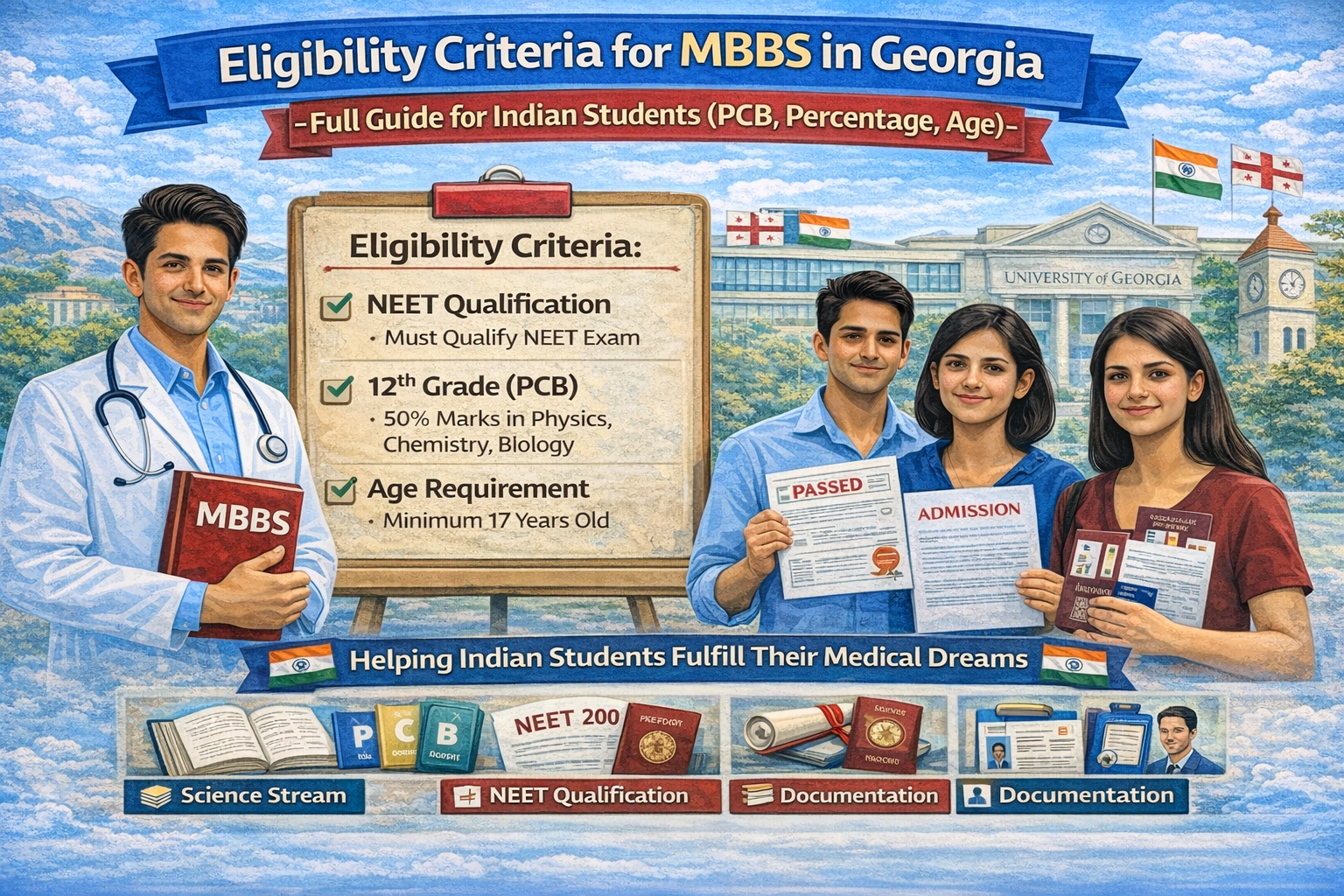 Eligibility Criteria for MBBS in Georgia -Full Guide for Indian Students (PCB, Percentage, Age)