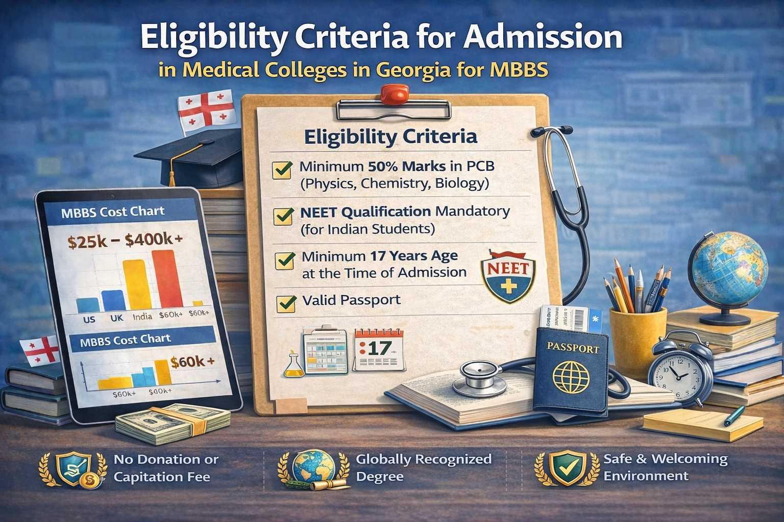 Eligibility Criteria for Admission in Medical Colleges in Georgia for MBBS
