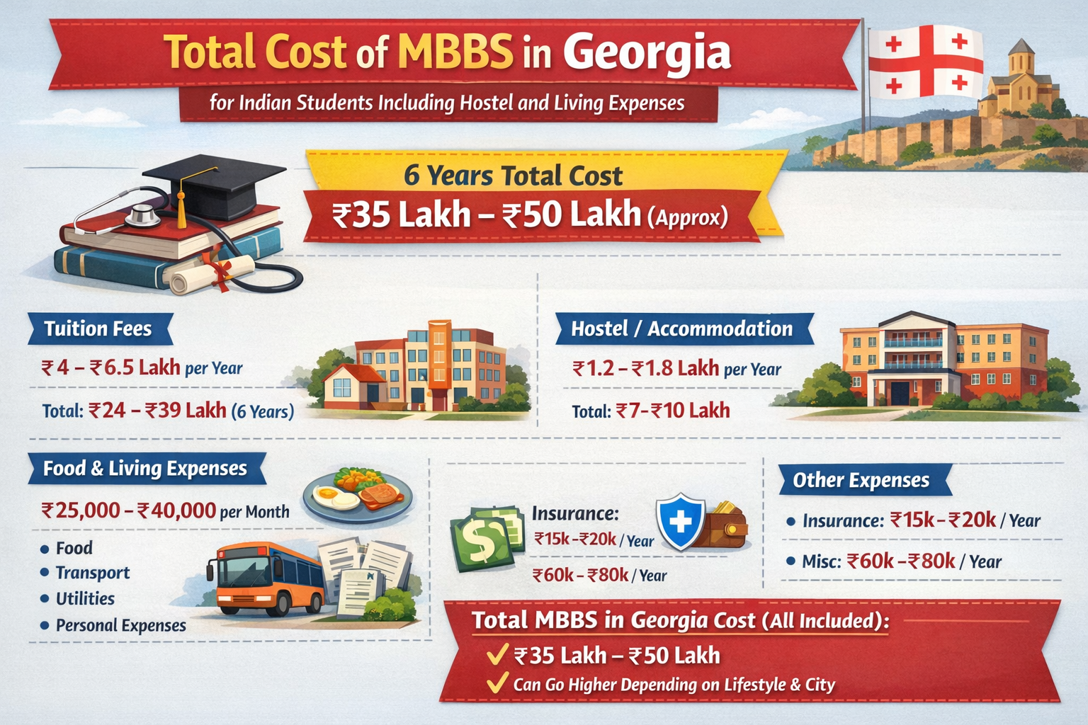 Total Cost of MBBS in Georgia for Indian Students Including Hostel and Living Expenses