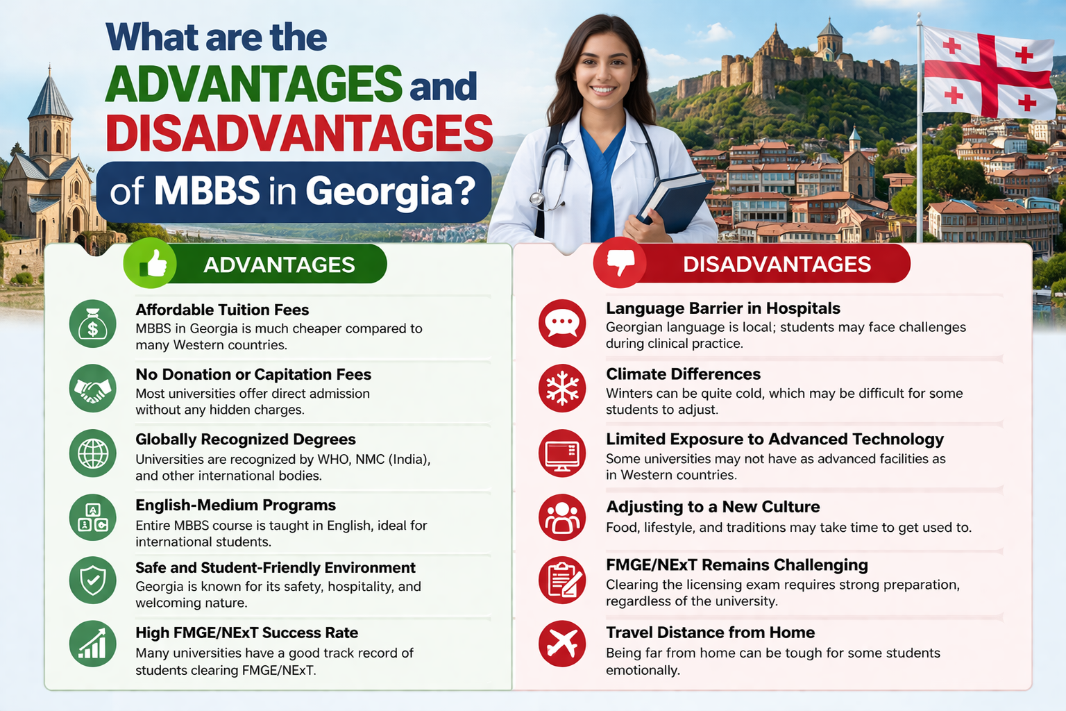 What are the advantages and disadvantages of MBBS in Georgia?