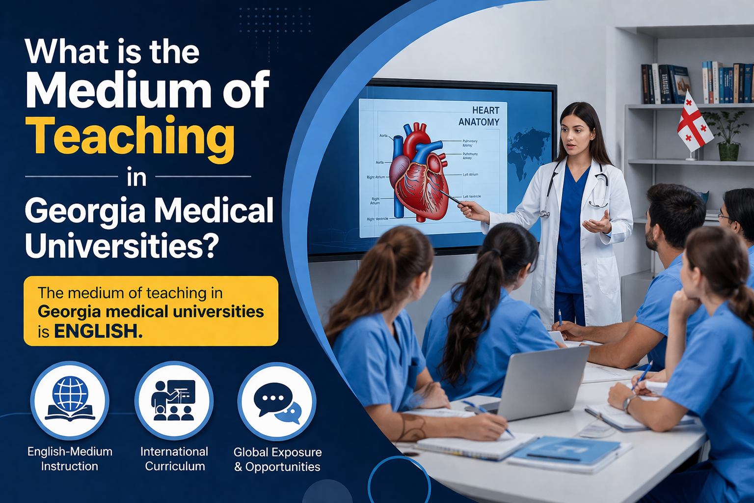 What is the medium of teaching in Georgia medical universities?