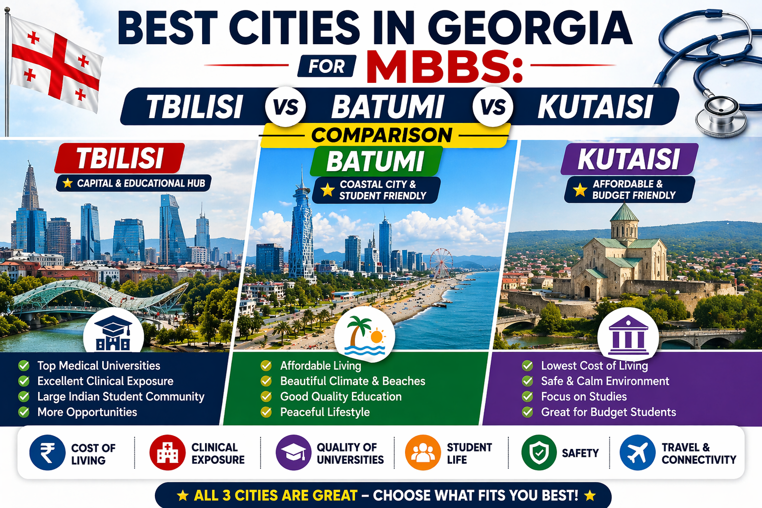Best Cities in Georgia for MBBS: Tbilisi vs Batumi vs Kutaisi Comparison