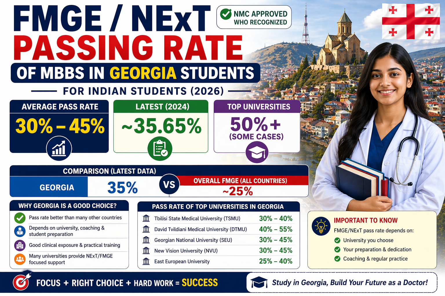 What is the FMGE/NExT passing rate of MBBS in Georgia students?