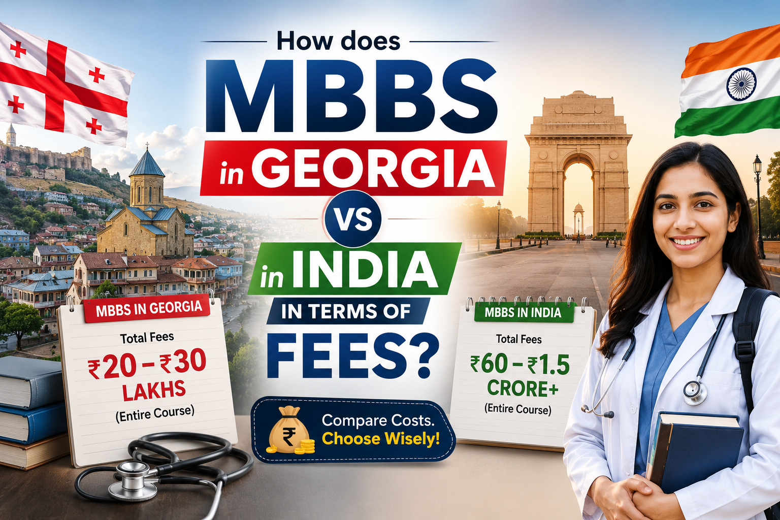 How does MBBS in Georgia compare with India in terms of fees?
