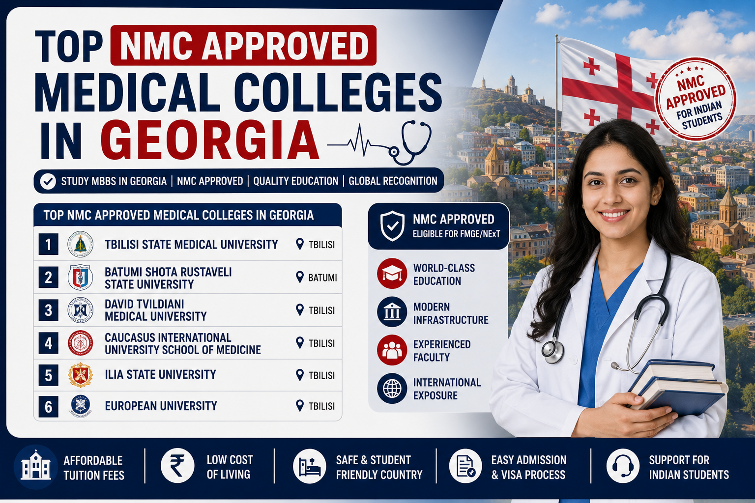 Which are the top NMC approved medical colleges in Georgia?